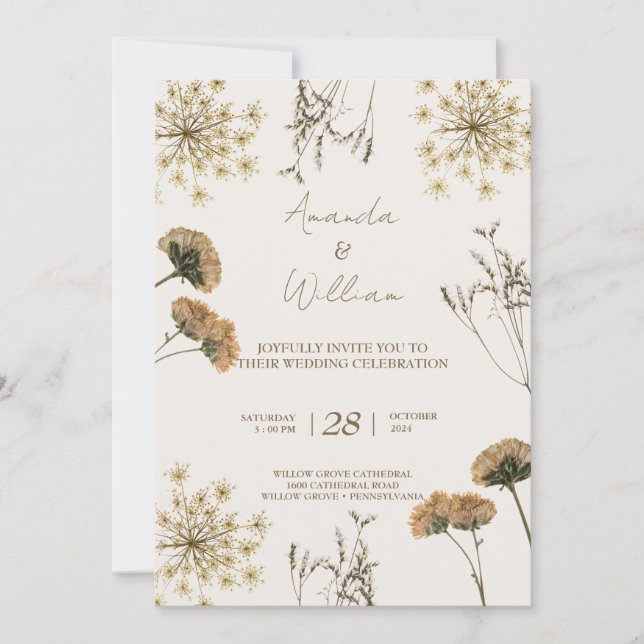 Wildflower vintage  Retro elegant chic Wedding Invitation (Front)