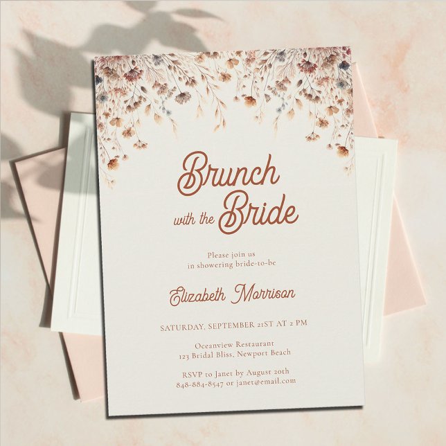 Wildflower Vintage Terracotta Bridal Brunch Shower Invitation (terracotta bridal brunch shower invitation wildflowers watercolor boho chic modern elegant classy)