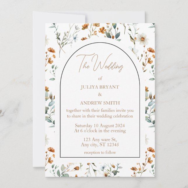 Wildflower vintage wedding  invitation (Front)