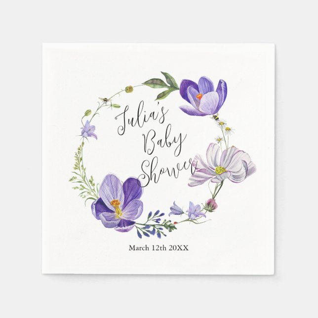 Wildflower Violet Baby Shower  Napkin (Front)