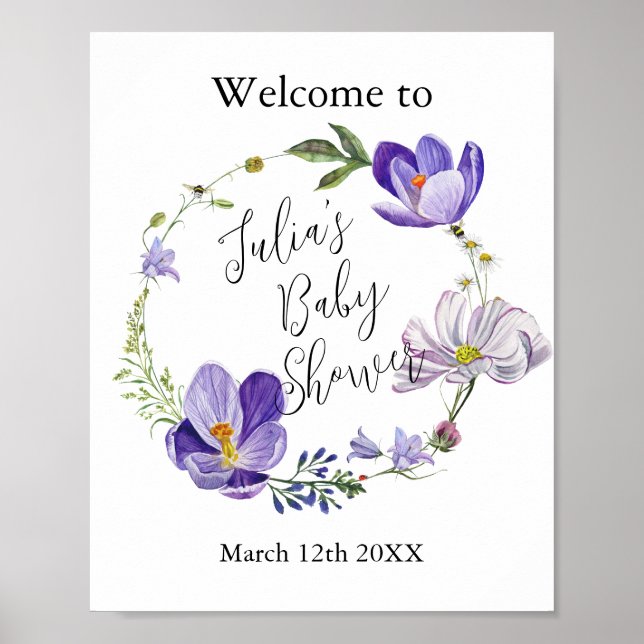 Wildflower Violet Baby Shower  Poster (Front)