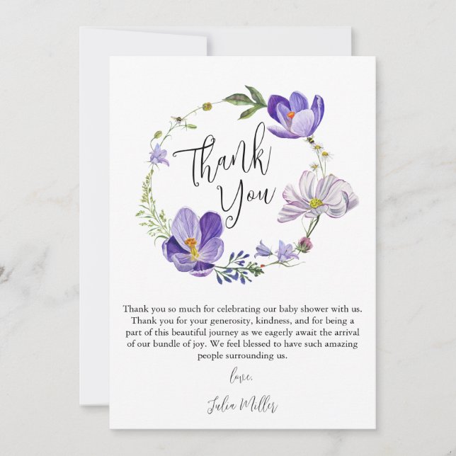 Wildflower Violet Baby Shower  Thank You Card (Front)