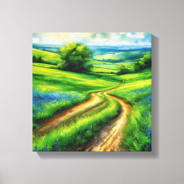 Wildflower Wanderlust: A Path Through the Bluebell Canvas Print (Front)
