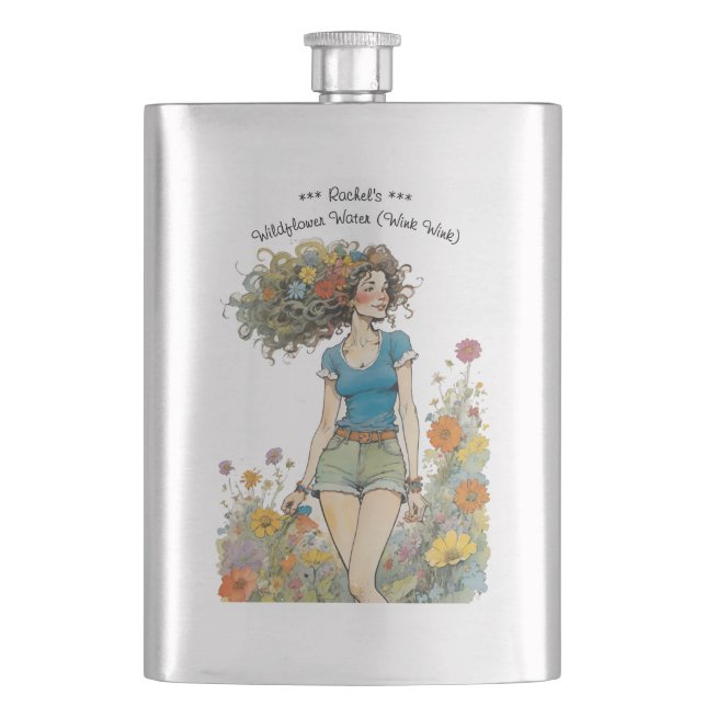 Wildflower Water Customisable Name Hip Flask (Front)