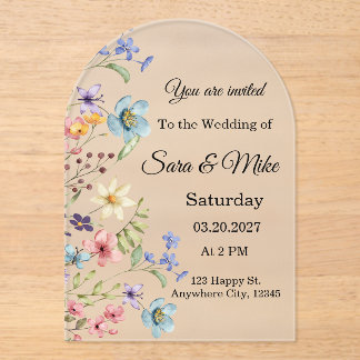 Wildflower Watercolor Acrylic Wedding Invitation