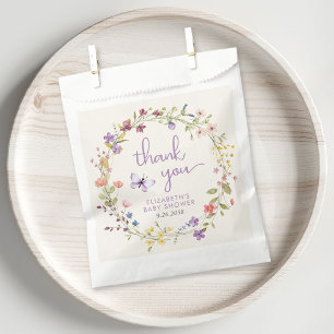 Wildflower Watercolor Baby Girl Shower Thank You Favour Bags