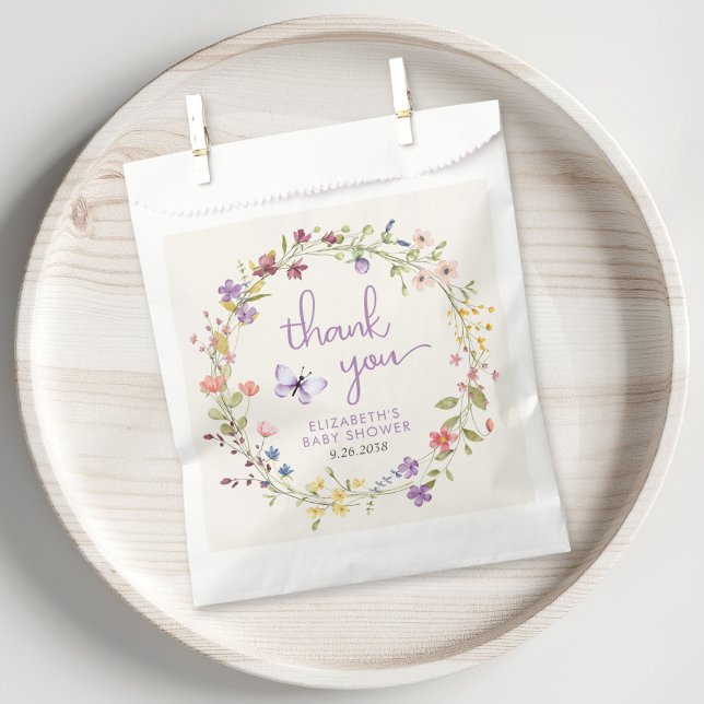 Wildflower Watercolor Baby Girl Shower Thank You Favour Bags (Creator Uploaded)
