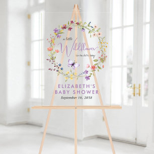 Wildflower Watercolor Baby Girl Shower Welcome Acrylic Sign