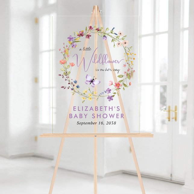 Wildflower Watercolor Baby Girl Shower Welcome Acrylic Sign (Creator Uploaded)