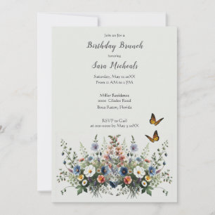 Wildflower Watercolor Birthday Brunch  Invitation