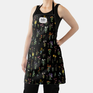 Wildflower Watercolor Black Botanical Floral Apron