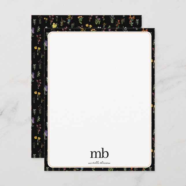 Wildflower Watercolor Black Botanical Floral Card (Front/Back)