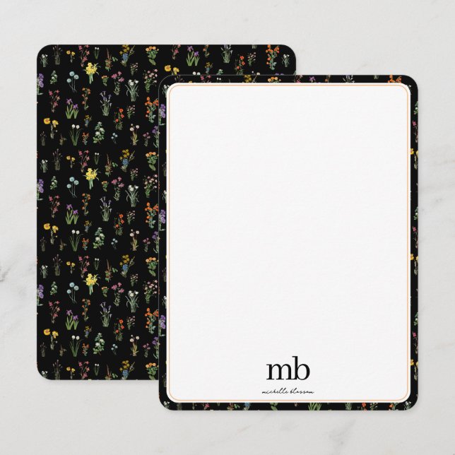 Wildflower Watercolor Black Botanical Floral Card (Front/Back)