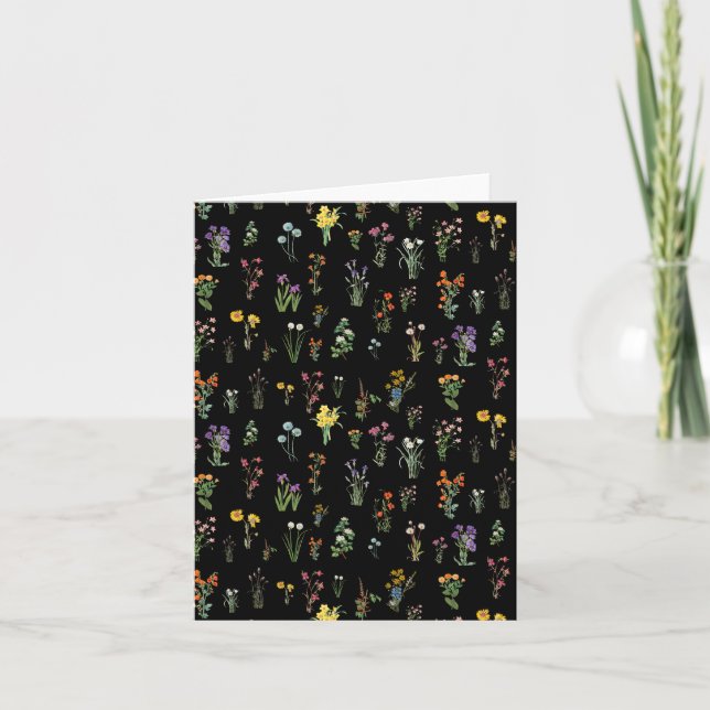 Wildflower Watercolor Black Botanical Floral Card (Front)