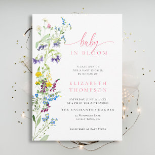 Wildflower Watercolor Bloom Pink Girl Baby Shower Invitation
