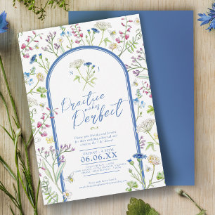 Wildflower watercolor blue wedding rehearsal invitation