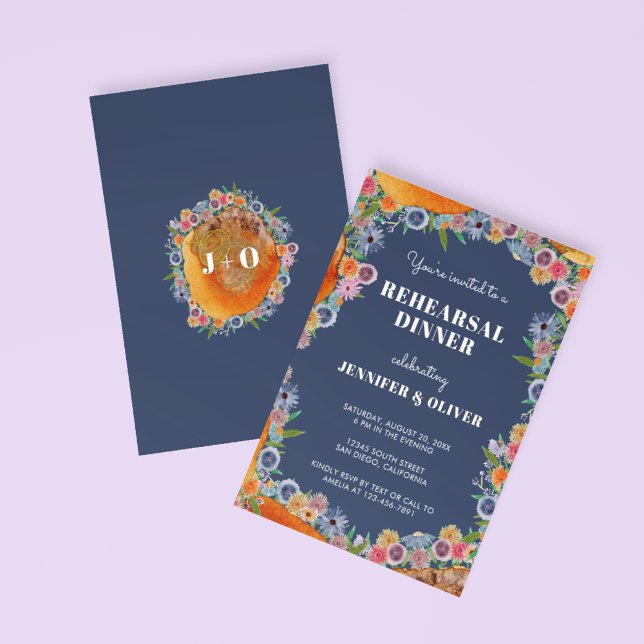 Wildflower Watercolor Boho Chic Rehearsal Dinner Invitation (Front/Back)