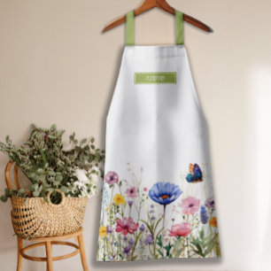 Wildflower Watercolor Border Series II Hebrew Name Apron