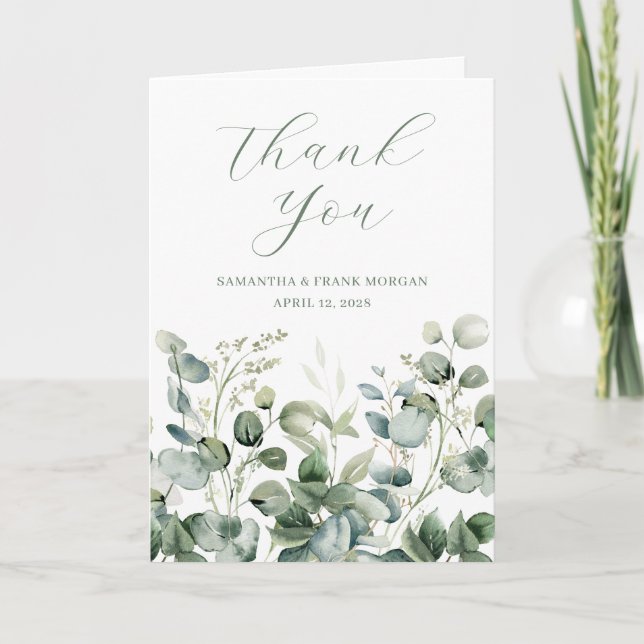 Wildflower Watercolor Border Wedding Photo Thank You Card (Front)