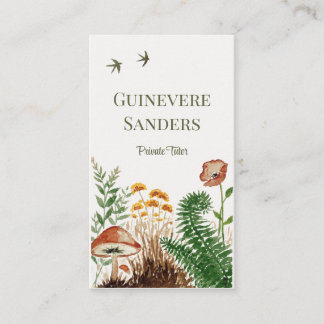 Wildflower Watercolor Botanical Fern Mushroom Business Card