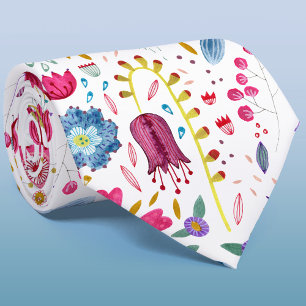 Wildflower Watercolor Botanical Floral Tie
