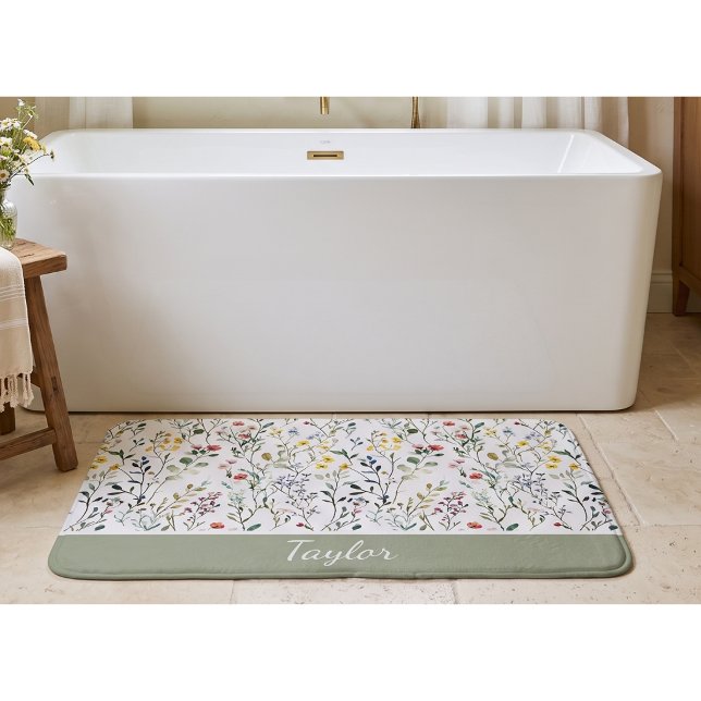 Wildflower Watercolor Botanical Name Bath Mat (Creator Uploaded)