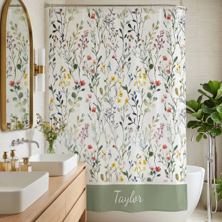Wildflower Watercolor Botanical Name  Shower Curtain