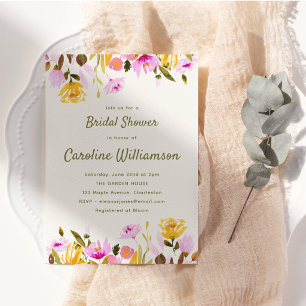 Wildflower Watercolor Bridal Shower Pink Floral Invitation