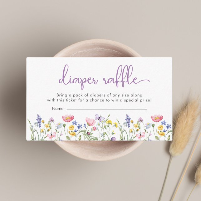 Wildflower Watercolor Diaper Raffle Baby Shower Enclosure Card (Creator Uploaded)