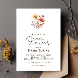 Wildflower Watercolor Elegant Fall Bridal Shower Invitation