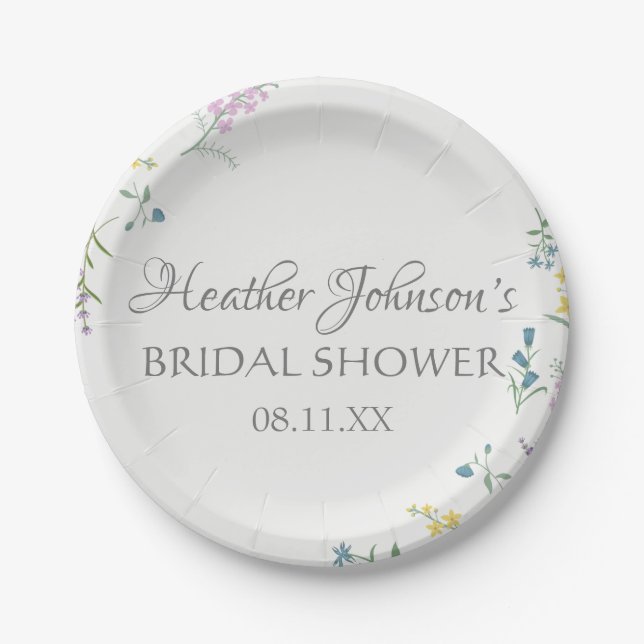 Wildflower Watercolor Elegant Floral Bridal Shower Paper Plate (Front)