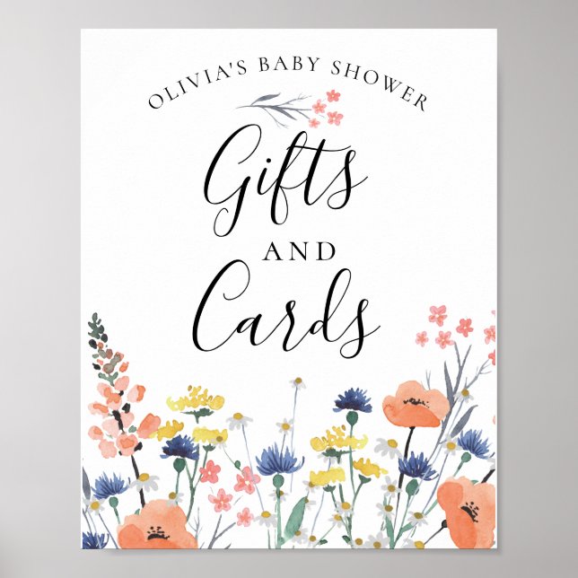 Wildflower watercolor floral baby Gifts Cards Sign (Front)