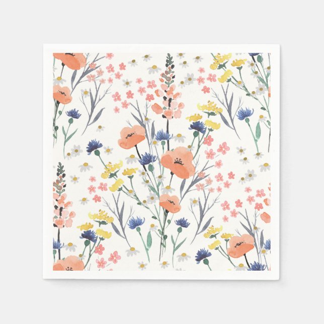 Wildflower watercolor floral baby shower napkin (Front)