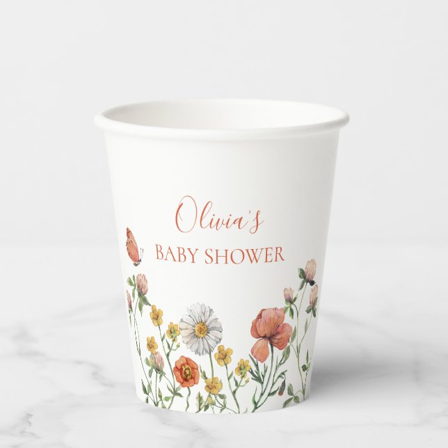 Wildflower watercolor floral baby shower paper cups (Front)