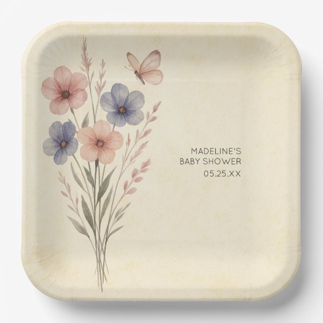 Wildflower Watercolor Floral Baby Shower Plates (Front)