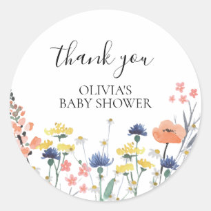 Wildflower watercolor floral baby shower thank you classic round sticker