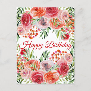 Wildflower Watercolor Floral Birthday  Postcard