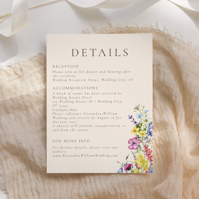 Wildflower Watercolor Floral Boho Wedding Details Enclosure Card (Creator Uploaded)