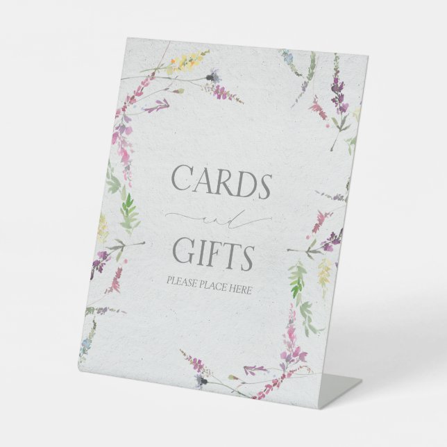 Wildflower Watercolor Floral Bridal Shower Gift Pedestal Sign (Front)