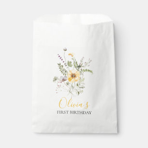 Wildflower watercolor floral first birthday favour bags