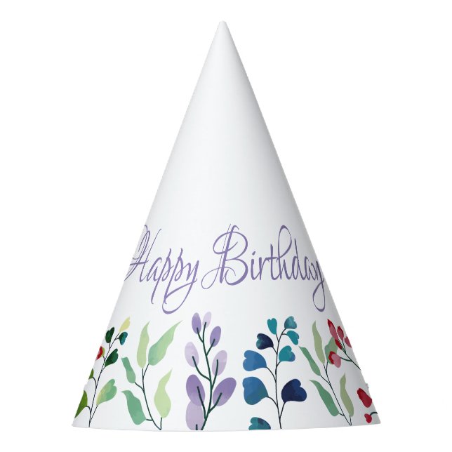 Wildflower watercolor floral first birthday party hat (Front)