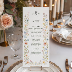 Wildflower Watercolor Floral Garden Wedding Menu