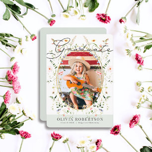 Wildflower Watercolor Floral Girl Photo Graduation Invitation