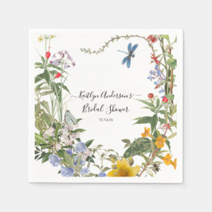 Wildflower Watercolor  Floral n Bees Bridal Shower Napkin