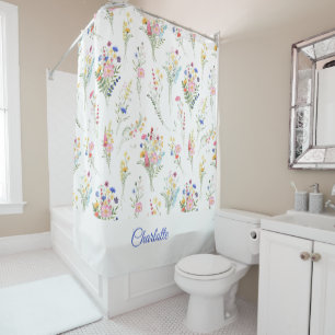 Wildflower Watercolor Floral Pattern Shower Curtain