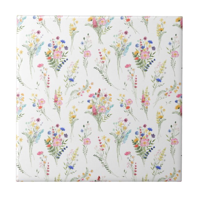  Wildflower Watercolor Floral Pattern Tile (Front)