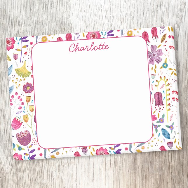 Wildflower Watercolor Floral Personalized Post-it Notes (Modern watercolor wildflower floral personalized custom name Post-it sticky notes)