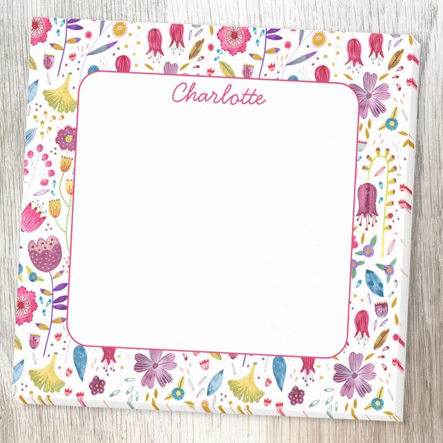 Wildflower Watercolor Floral Personalized Post-it Notes (Modern watercolor wildflower floral personalized custom name Post-it sticky notes)