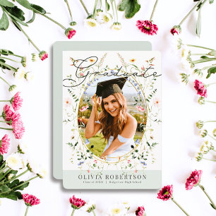 Wildflower Watercolor Floral Photo Graduation Invitation