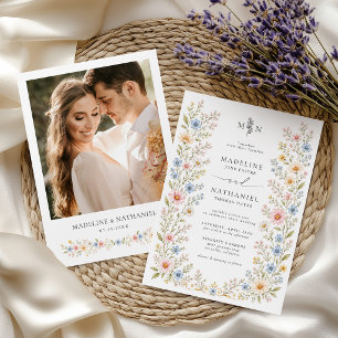 Wildflower Watercolor Floral Photo Wedding Invitation
